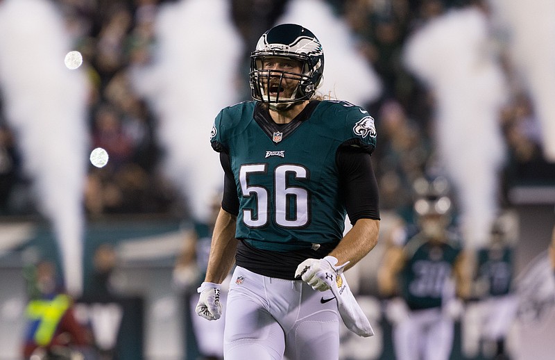 Dec 26, 2015; Philadelphia, PA, USA; Philadelphia Eagles linebacker Bryan Braman (56) takes the field for the start of a game against the Washington Redskins at Lincoln Financial Field. The Redskins won 38-24. Mandatory Credit: Bill Streicher-USA TODAY Sports