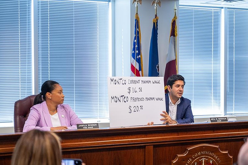 Commissioner Makhija compares County's previous minimum wage to the new wage. (Credit: Montgomery County).