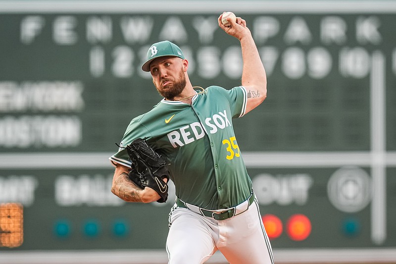 Jun 13, 2025; Boston, Massachusetts, USA; Boston Red Sox pitcher Garrett Crochet (35) throws a pitch against the New York Yankees in the first inning at Fenway Park. Mandatory Credit: David Butler II-Imagn Images