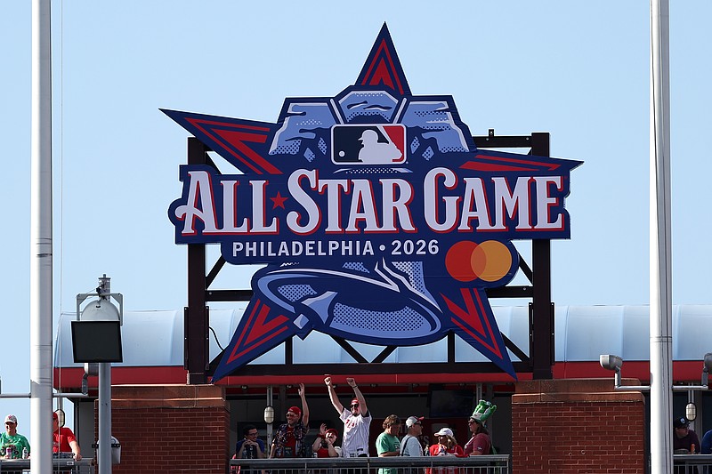 Jul 18, 2025; Philadelphia, Pennsylvania, USA; 2026 All Star Game graphics are placed Citizens Bank Park before a game between the Philadelphia Phillies and the Los Angeles Angels. Mandatory Credit: Bill Streicher-Imagn Images