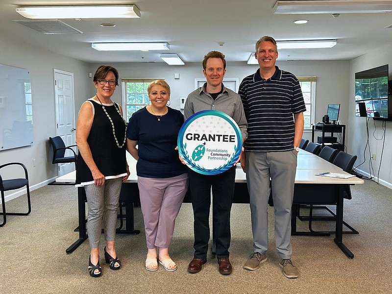 NOVA, Bucks County’s comprehensive crime victim services agency, is pleased to announce the receipt of a $7,500 Capital Improvement Grant from Foundations Community Partnership, which will support the renovation of NOVA’s training room into a flexible, trauma-informed Multi-Purpose Training & Healing Space. Pictured (Left to Right) are Penny Ettinger, Executive Director, NOVA; Angela McGettigan, Senior Director of Operations and Community Engagement, NOVA; John Hyatt, Director of Development, NOVA; and Tobi Bruhn, Executive Director, Foundations Community Partnership. (Image courtesy of NOVA)