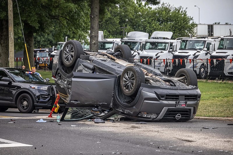 One car was overturned in a Sunday accident in Franconia.