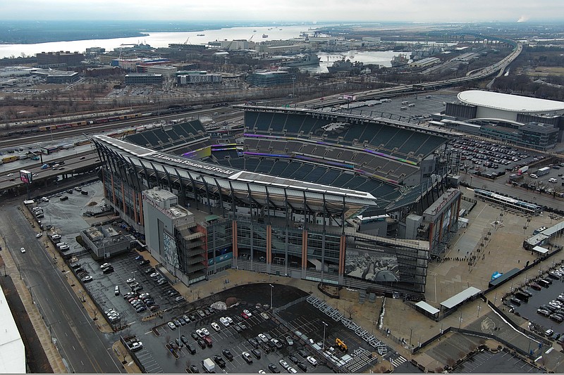 Feb 13, 2025; Philadelphia, PA, USA; A general overall aerial view of Lincoln Financial Field. The stadium is the home of the Philadelphia Eagles. Mandatory Credit: Kirby Lee-Imagn Images