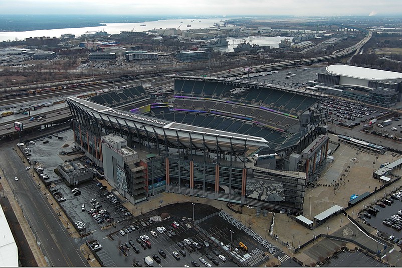 Feb 13, 2025; Philadelphia, PA, USA; A general overall aerial view of Lincoln Financial Field. The stadium is the home of the Philadelphia Eagles. Mandatory Credit: Kirby Lee-Imagn Images