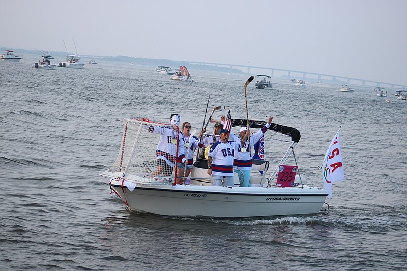 The 1980 USA Gold Medal Hockey Team boat won first place in the "Best Decorated" category for boats 24 feet and under.