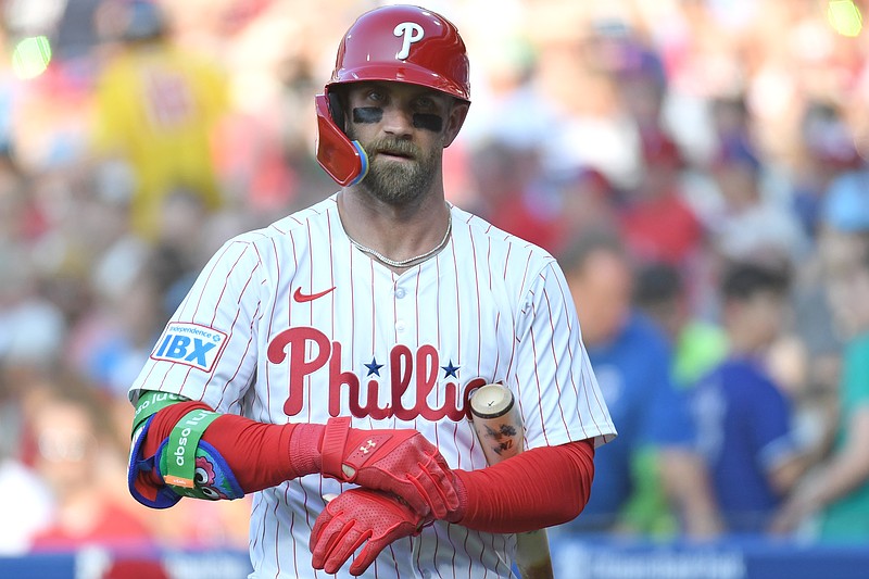 Jul 21, 2025; Philadelphia, Pennsylvania, USA; Philadelphia Phillies first base Bryce Harper (3) against the Boston Red Sox at Citizens Bank Park. Mandatory Credit: Eric Hartline-Imagn Images