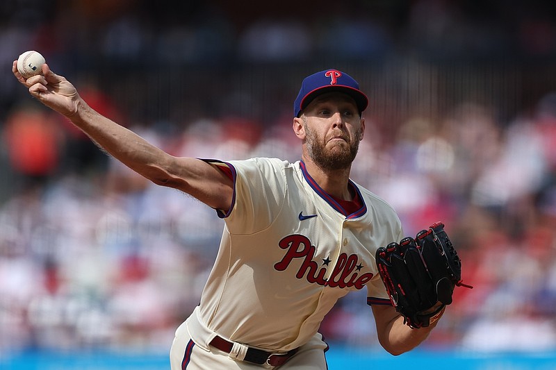 Aug 2, 2025; Philadelphia, Pennsylvania, USA; Philadelphia Phillies pitcher Zack Wheeler (45) throws a pitch against the Detroit Tigers during the first inning at Citizens Bank Park. Mandatory Credit: Bill Streicher-Imagn Images