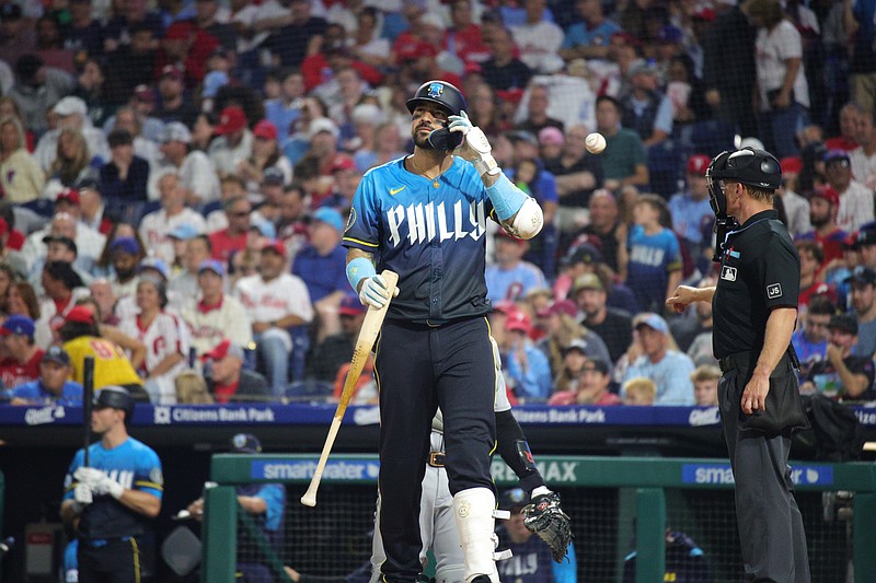 Nick Castellanos stands at the plate during the seventh inning at Citizens Bank Park on August 1, 2025. (Grace Del Pizzo/On Pattison)