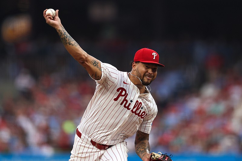 Aug 5, 2025; Philadelphia, Pennsylvania, USA; Philadelphia Phillies pitcher Taijuan Walker (99) pitches during the second inning against the Baltimore Orioles at Citizens Bank Park. Mandatory Credit: Bill Streicher-Imagn Images