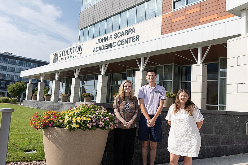 STOCKTON/From left, transfer student Jessica Gross of Egg Harbor Township, graduate Michael Mora of Mount Olive, and recent graduate Emma Martin of Brigantine are participants in Stockton's 'Live-Work-Learn' program.