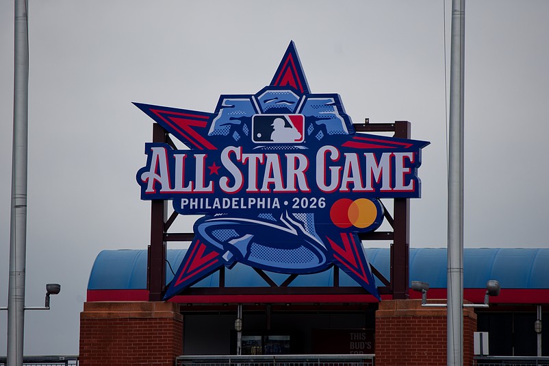 Aug 1, 2025; Philadelphia, Pennsylvania, USA; Philadelphia's 2026 MLB All-Star Game logo on display at Citizens Bank Park. (Grace Del Pizzo/On Pattison)