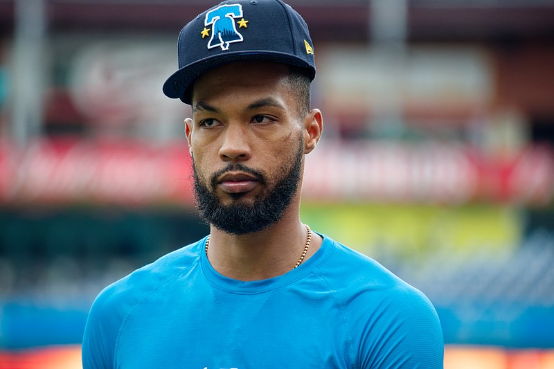 Aug 1, 2025; Philadelphia, Pennsylvania, USA; Philadelphia Phillies pitcher Cristopher Sánchez walks in from the bullpen at Citizens Bank Park. (Grace Del Pizzo/On Pattison)