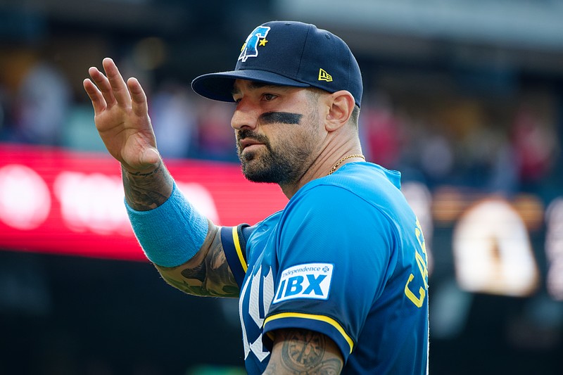 Aug 1, 2025; Philadelphia, Pennsylvania, USA; Philadelphia Phillies outfielder Nick Castellanos waves to fans before a game against the Detroit Tigers at Citizens Bank Park. (Grace Del Pizzo/On Pattison)