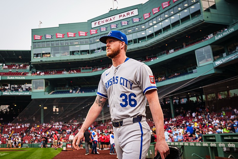 Aug 4, 2025; Boston, Massachusetts, USA; Kansas City Royals pitcher Bailey Falter (36) make his way to the bullpen before the start of the game against the Boston Red Sox at Fenway Park. Mandatory Credit: David Butler II-Imagn Images