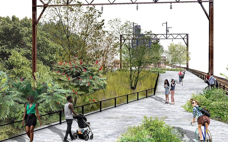 Conceptual design of the Greenway Viaduct north end looking towards Fairmount Avenue. (Credit: Center City District)