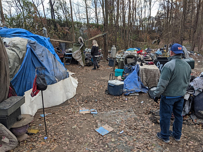 Deputies at a homeless camp in Bristol Borough. Credit: Tom Sofield/LevittownNow.com