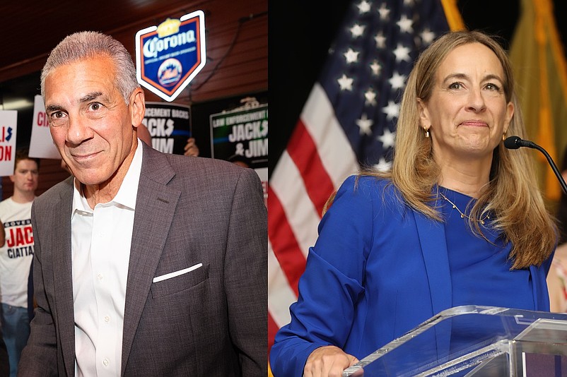 Rising electric rates have been a chief focus of this year's race for governor, with Rep. Mikie Sherrill (D) saying Wednesday she would freeze utility rates if elected and Jack Ciattarelli (R) accusing Sherrill of backing "failed energy policies." (Photos by Reena Rose Sibayan/Amanda Brown)