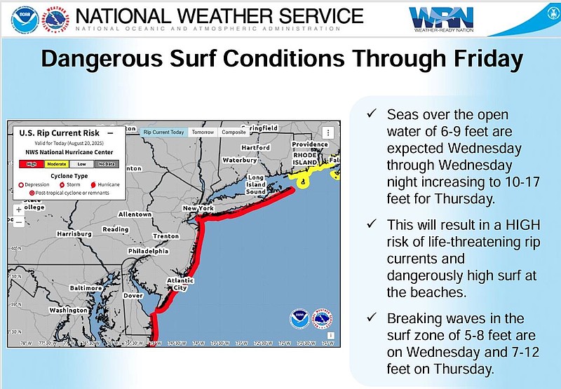 The National Weather Service is warning of high waves and strong rip currents.