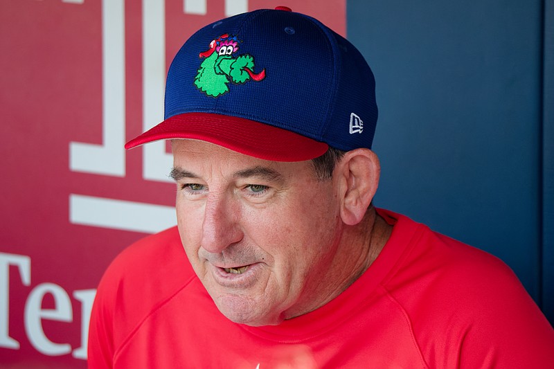 Aug 3, 2025; Philadelphia, Pennsylvania, USA; Philadelphia Phillies manager Rob Thomson speaks to the media in the dugout at Citizens Bank Park. (Grace Del Pizzo/On Pattison)