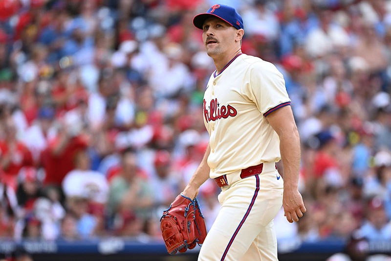 Aug 24, 2025; Philadelphia, Pennsylvania, USA; Philadelphia Phillies pitcher Tanner Banks (58) walks off the field the eighth inning against the Washington Nationals at Citizens Bank Park. Mandatory Credit: Eric Hartline-Imagn Images