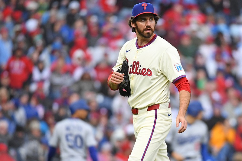 Apr 6, 2025; Philadelphia, Pennsylvania, USA; Philadelphia Phillies pitcher Jordan Romano (68) walks off the mound after being removed from the game during the seventh inning against the Los Angeles Dodgers at Citizens Bank Park. Mandatory Credit: Eric Hartline-Imagn Images