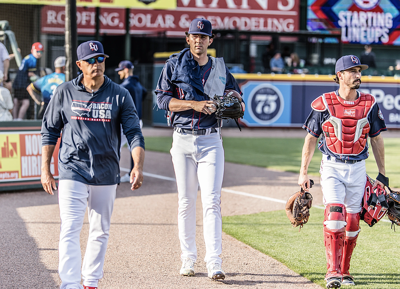Andrew Painter (center) and Garrett Stubbs (right) spent the season together at Triple-A Lehigh Valley.