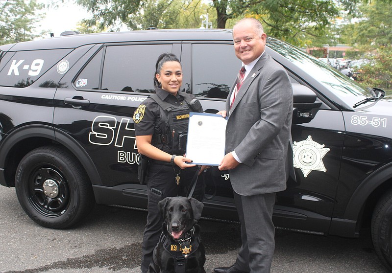 Brewerton and Zeke with Bucks County Sheriff Fred Harran (Credit: Bucks County Sheriff's Department)