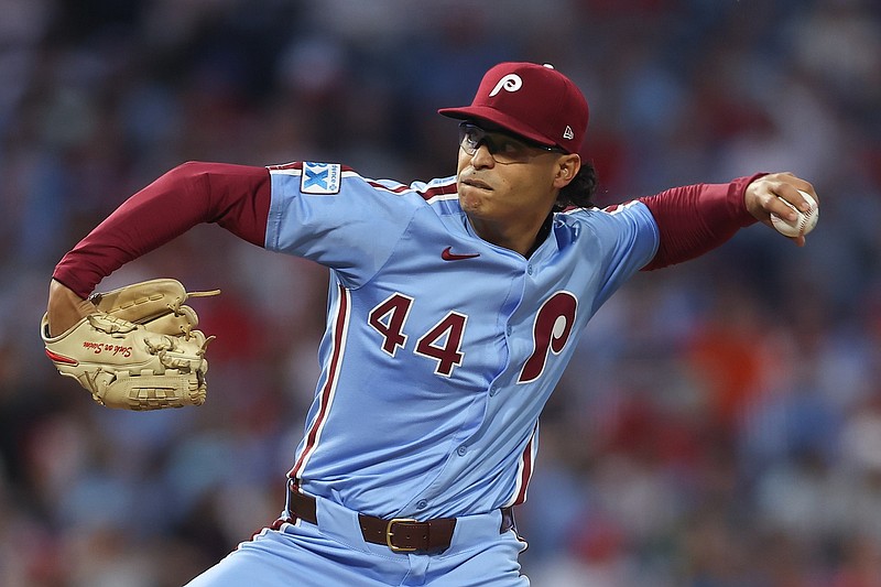 Sep 11, 2025; Philadelphia, Pennsylvania, USA; Philadelphia Phillies pitcher Jesus Luzardo (44) throws a pitch \Monday\ during the first inning at Citizens Bank Park. Mandatory Credit: Bill Streicher-Imagn Images