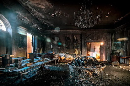Inside the governor’s residence after an arson attack on April 13. (Credit: Shapiro administration via public records request/Spotlight PA)