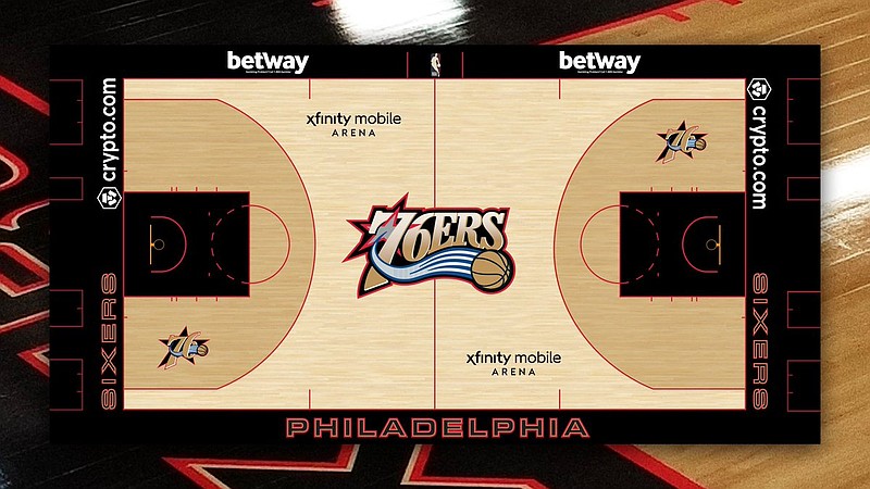 The Sixers will use this throwback court 14 times in 2025-2026. (@76ers on X)