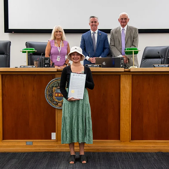 Stephanie Milewski with the commissioners. Credit: County of Bucks