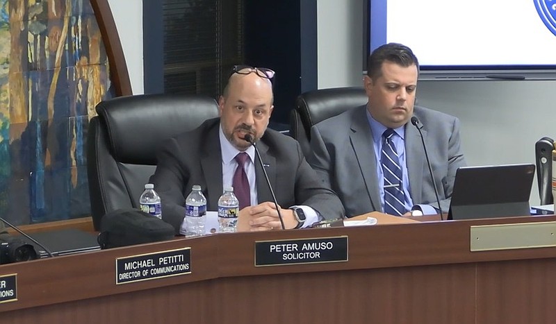 Solicitor Peter Amuso addresses resident Shannon Harris on Thursday, Sept. 18 (Credit: Vimeo screenshot)