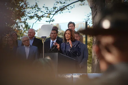Then-Vice President Kamala Harris speaking at a rally in Upper Makefield Township last fall. (Credit: Tom Sofield/LevittownNow.com)