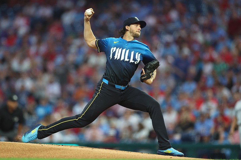 Sep 26, 2025; Philadelphia, Pennsylvania, USA; Philadelphia Phillies pitcher Aaron Nola (27) throws a pitch during the first inning against the Minnesota Twins at Citizens Bank Park. Mandatory Credit: Bill Streicher-Imagn Images