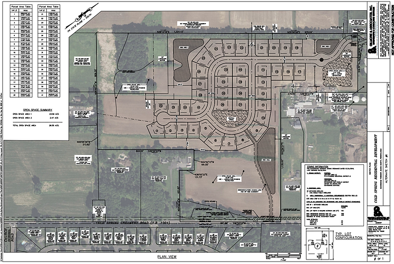A sketch plan which was submitted to the parties through their attorneys on September 18, 2025, showing 40 homes and 26 acres of open space (Credit: Buckingham Township)