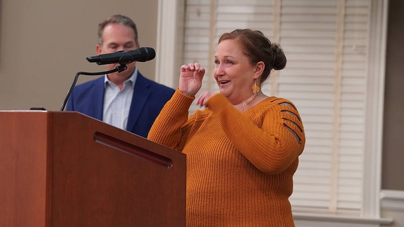 Jess Gillmer was emotional as she recounted how residents and businesses jumped in to help the victims of the August 28 fire. (Credit: Hatfield Township/Facebook)