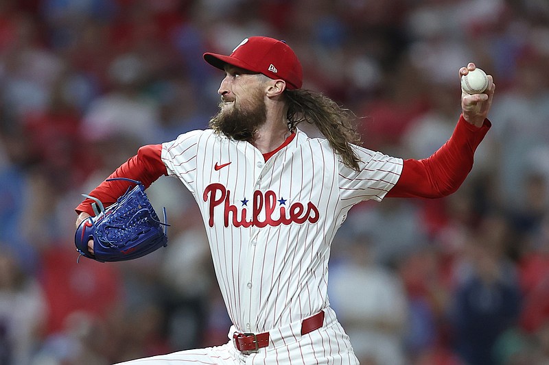 Oct 4, 2025; Philadelphia, Pennsylvania, USA; Philadelphia Phillies pitcher Matt Strahm (25) pitches against the Los Angeles Dodgers in the seventh inning during game one of the NLDS round for the 2025 MLB playoffs at Citizens Bank Park. Mandatory Credit: Bill Streicher-Imagn Images