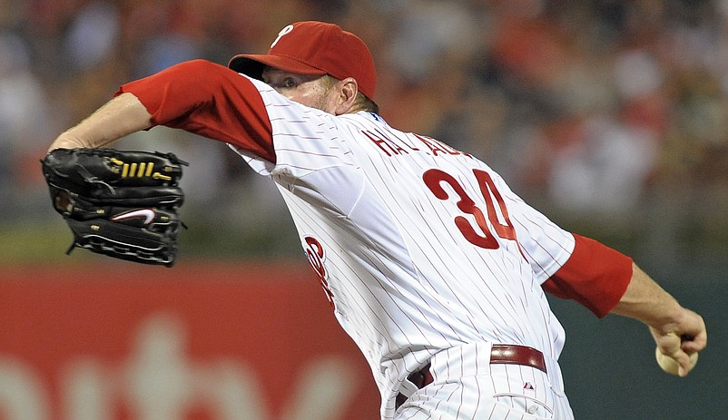 Roy Halladay pitched a no-hitter in Game 1 of the 2010 NLDS.  Mandatory Credit: Eric Hartline-USA TODAY Sports