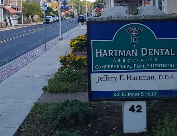 Cars sit parked on the 100 block of East Main Street in Lansdale, just past the newly re-striped stretch of Main in front of Hartman Dental at 42 East Main. (Photo courtesy of Guentter family)