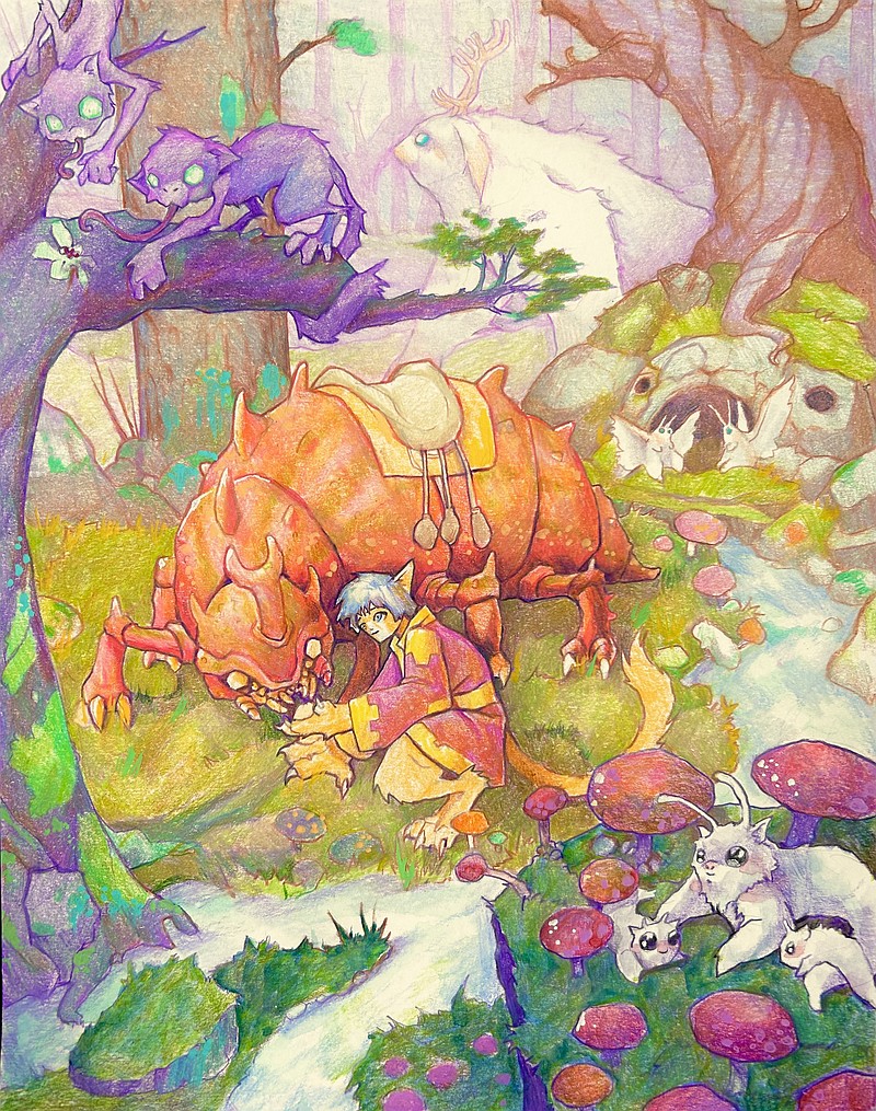 Photo 1: “Fantastic Forest,” Jason D. Rodriguez, colored pencil and watercolor on board. Montgomery County Community College will host “Jason Rodriguez: A Feast of the Fantastic” Friday, Oct. 17 to Saturday, Dec. 6 in the Montco Cultural Center Fine Arts Center on the Blue Bell Campus. Photo by Jason D. Rodriguez