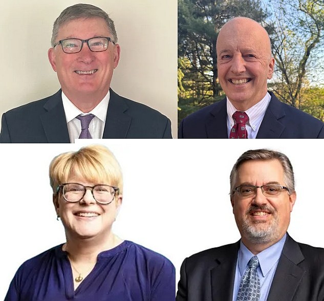 Clockwise from upper left: Republican challengers John Dale and Steve Fedele, and Democrats Eric Pelletier and incumbent Beth Staab. (Submitted photos)
