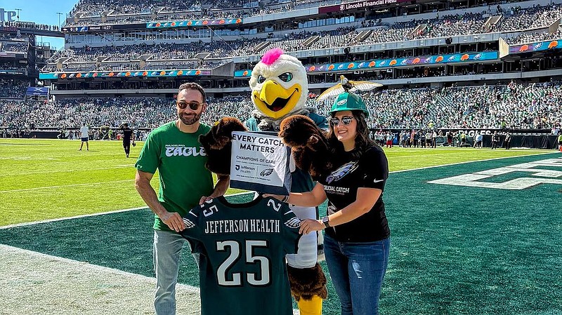 Danielle Klingerman, right, at the Oct. 5 Eagles-Broncos game (Credit: Jefferson Health)