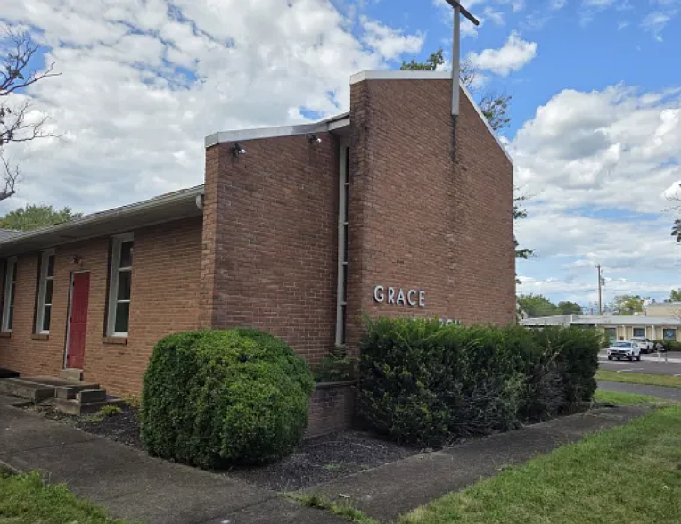 A former church building stands under summer clouds at 1908 West Point Pike in Upper Gwynedd in Aug. 2025.
