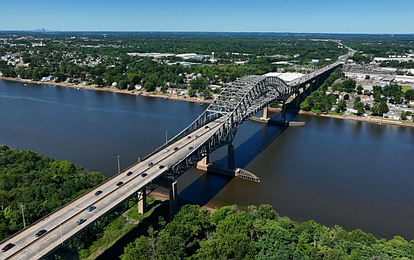 The Delaware River Bridge in an overhead view looking from New Jersey. (Credit: PA Turnpike Commission)