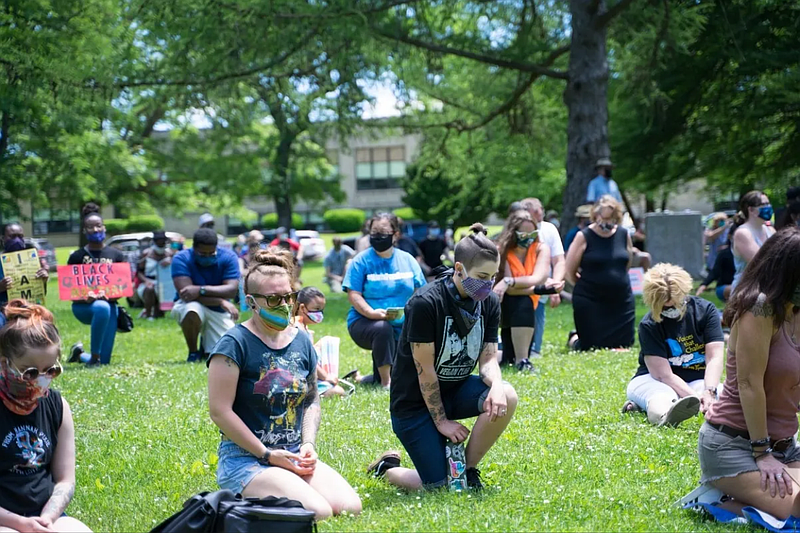 Peaceful protesters take a knee to protest against racism and police violence at Weingartner Park in North Wales on Sunday, June 7 2020. (Submitted photo)