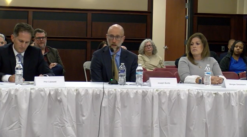 The candidates give their answers to the panel during the Upper Dublin School Board meeting. (Credit: Youtube.com)