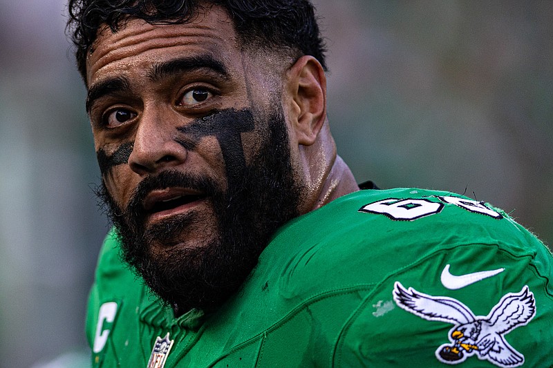 Dec 29, 2024; Philadelphia, Pennsylvania, USA; Philadelphia Eagles offensive tackle Jordan Mailata (68) looks on during the third quarter against the Dallas Cowboys at Lincoln Financial Field. Mandatory Credit: Bill Streicher-Imagn Images