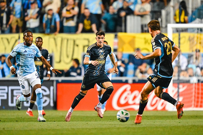 Union mifielder Jovan Lukic moves the ball in a game against New York City FC. (Courtesy of Philadelphia Union)