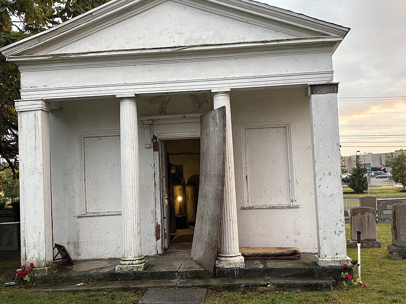 A mausoleum is vandalized at Beth Israel Cemetery in Egg Harbor Township.
