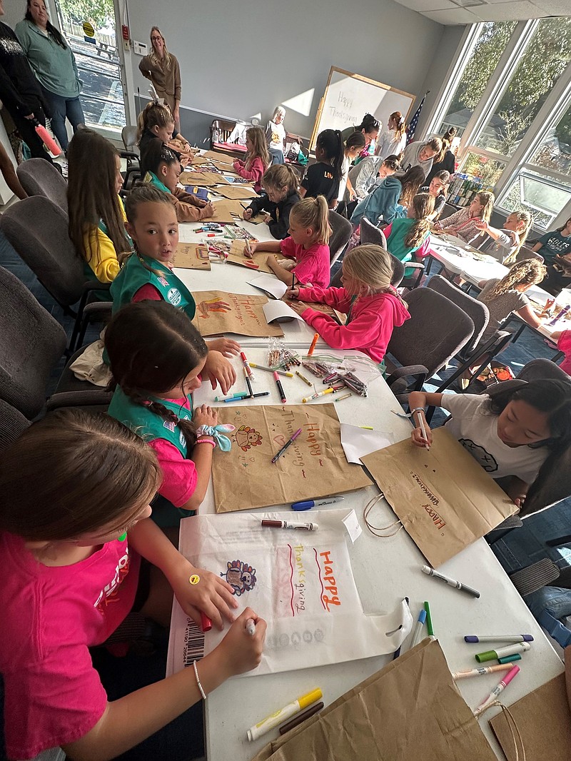 JFS/girl Scouts Service Unit 101 decorated more than 50 festive bags for the Jewish Family Service Thanksgiving Turkey Drive, helping to bring holiday cheer and meals to people in need.